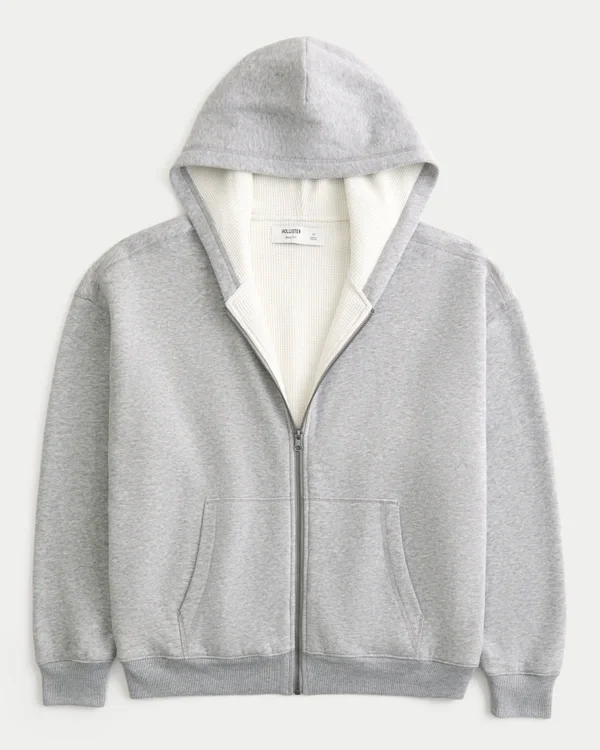 Boxy Thermal-Lined Zip-Up Hoodie Boxy Thermal-Lined Zip-Up Hoodie