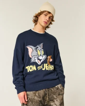 Boxy Tom and Jerry Graphic Crew Sweater