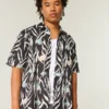 Boxy Tropical Fish Pattern Linen-Blend Shirt