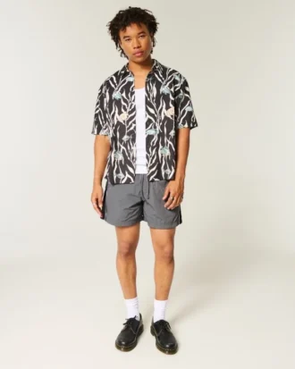 Boxy Tropical Fish Pattern Linen-Blend Shirt