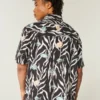 Boxy Tropical Fish Pattern Linen-Blend Shirt