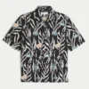 Boxy Tropical Fish Pattern Linen-Blend Shirt