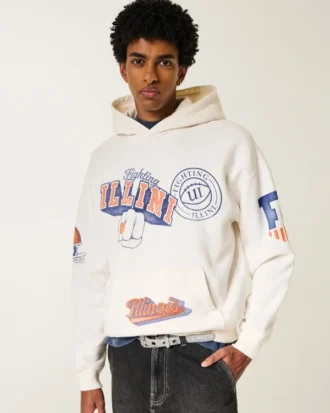 Boxy University of Illinois Fighting Illini Graphic Hoodie