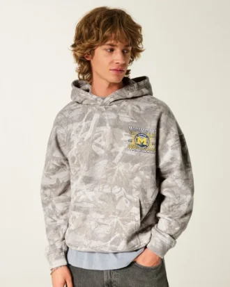 Boxy University of Michigan Wolverines Graphic Camo Hoodie