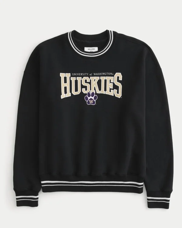 Boxy University of Washington Huskies Graphic Crew Sweatshirt Boxy University of Washington Huskies Graphic Crew Sweatshirt