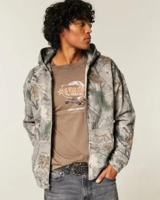 Boxy Zip-Up Camo Hoodie