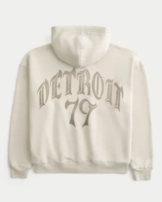 Boxy Zip-Up Detroit 79 Graphic Hoodie