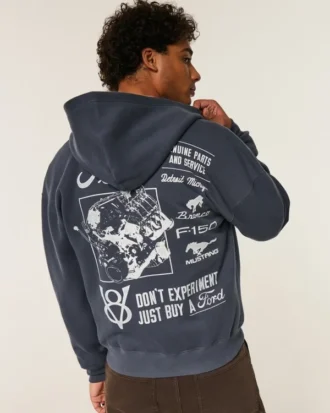 Boxy Zip-Up Ford Graphic Hoodie