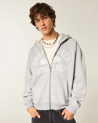 Boxy Zip-Up Forest Hills Athletics Graphic Hoodie