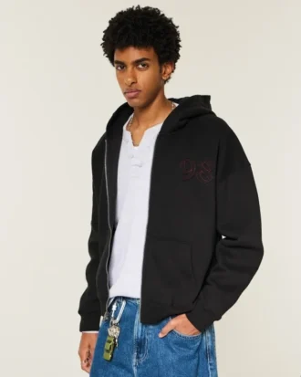 Boxy Zip-Up Good Luck Graphic Hoodie