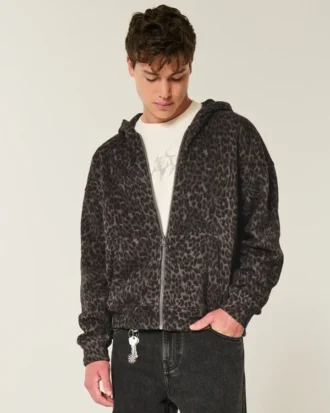 Boxy Zip-Up Leopard Print Hoodie Boxy Zip-Up Leopard Print Hoodie