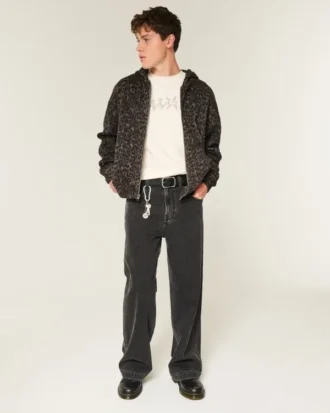 Boxy Zip-Up Leopard Print Hoodie Boxy Zip-Up Leopard Print Hoodie