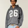 Boxy Zip-Up Number Graphic Hoodie