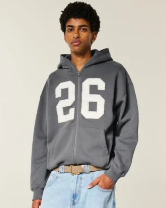 Boxy Zip-Up Number Graphic Hoodie Boxy Zip-Up Number Graphic Hoodie