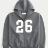 Boxy Zip-Up Number Graphic Hoodie