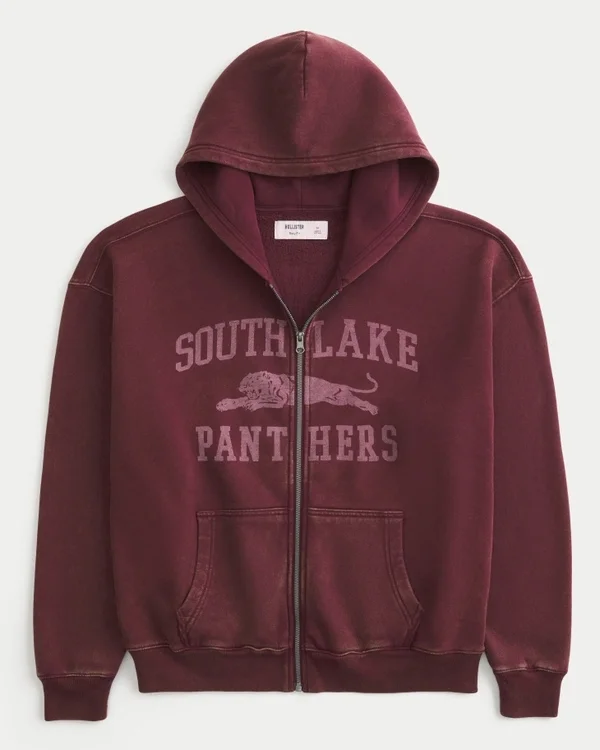 Boxy Zip-Up South Lake Panthers Graphic Hoodie Boxy Zip-Up South Lake Panthers Graphic Hoodie