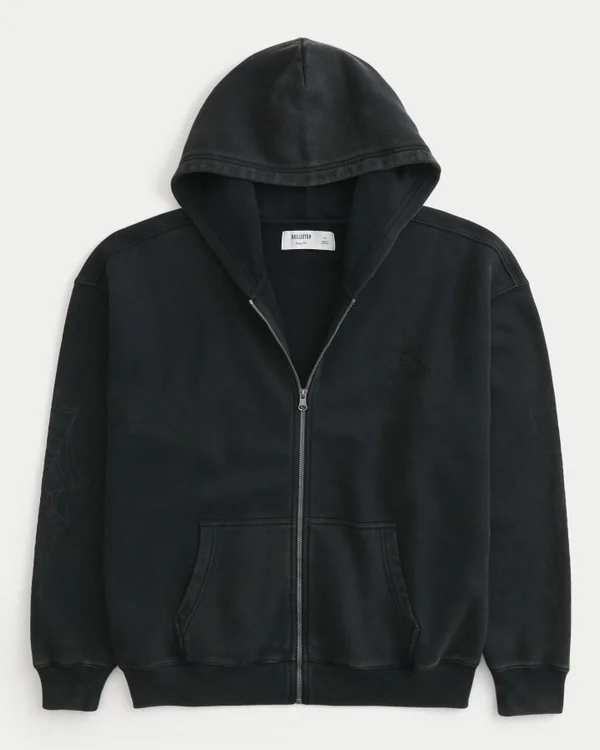 Boxy Zip-Up Spider Graphic Hoodie Boxy Zip-Up Spider Graphic Hoodie