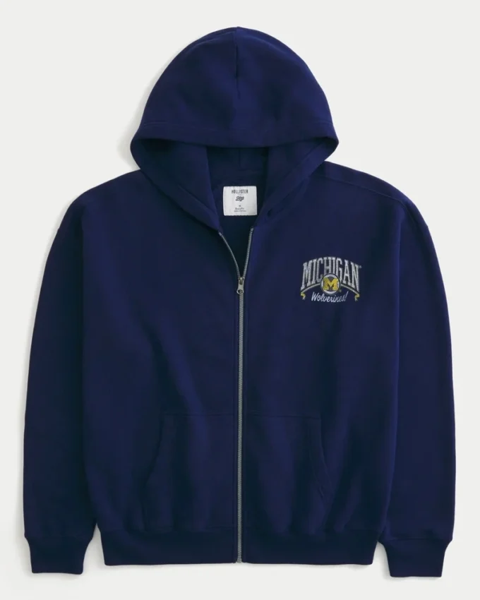 Boxy Zip-Up University of Michigan Wolverines Graphic Hoodie Boxy Zip-Up University of Michigan Wolverines Graphic Hoodie