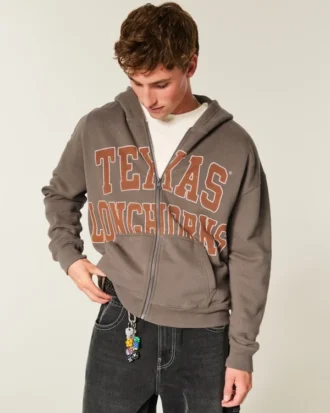 Boxy Zip-Up University of Texas at Austin Longhorns Graphic Hoodie