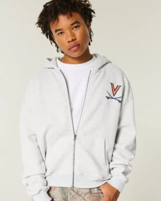 Boxy Zip-Up University of Virginia Graphic Hoodie