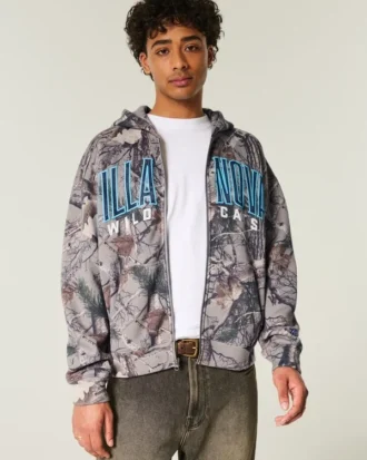 Boxy Zip-Up Villanova Wildcats Graphic Camo Hoodie