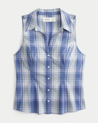 Button-Through Sleeveless Shirt