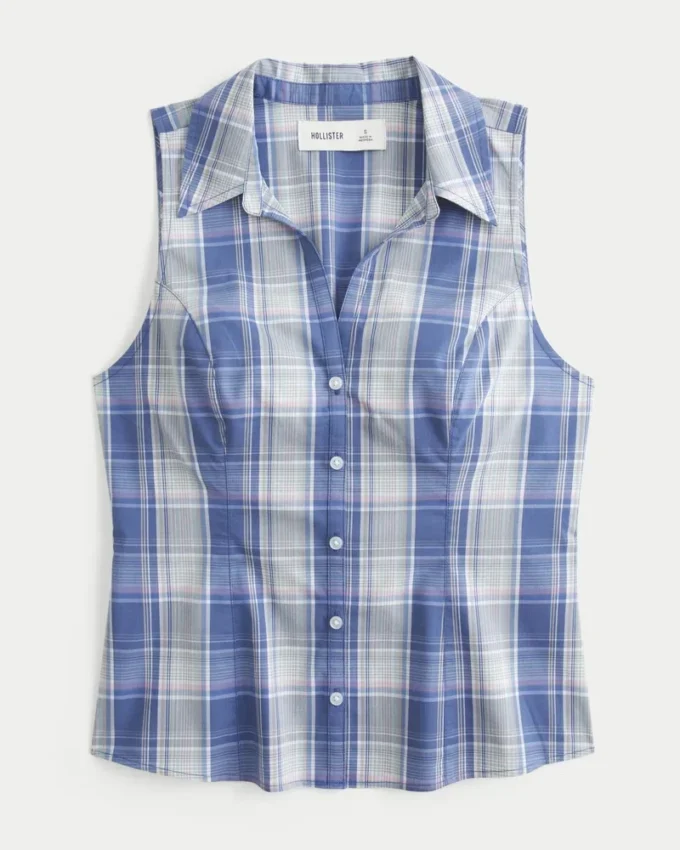 Button-Through Sleeveless Shirt