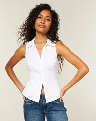 Button-Through Sleeveless Shirt