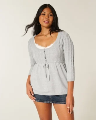 Cable-Knit Babydoll Sweater