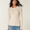 Cable-Knit Heart Crew Sweater