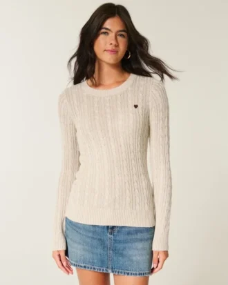 Cable-Knit Heart Crew Sweater