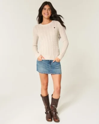 Cable-Knit Heart Crew Sweater