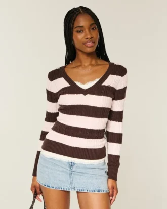 Cable-Knit V-Neck Icon Sweater