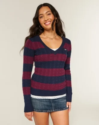 Cable-Knit V-Neck Icon Sweater