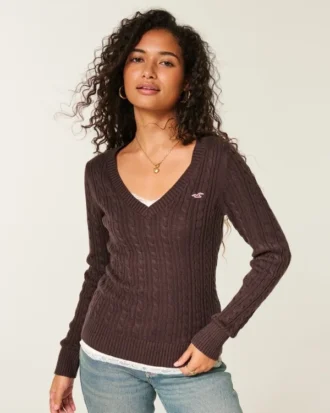 Cable-Knit V-Neck Icon Sweater