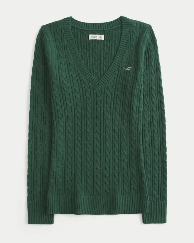 Cable-Knit V-Neck Icon Sweater