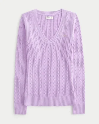 Cable-Knit V-Neck Icon Sweater