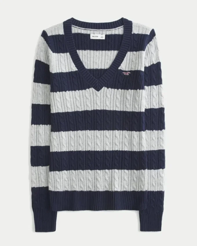 Cable-Knit V-Neck Icon Sweater
