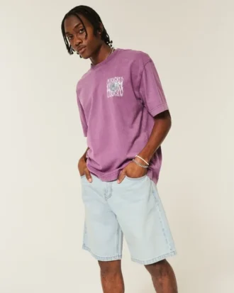 Chain Embroidery Baggy Denim Shorts