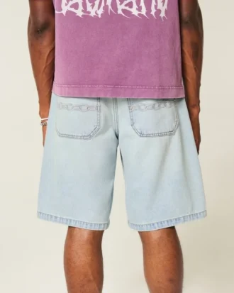 Chain Embroidery Baggy Denim Shorts