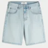 Chain Embroidery Baggy Denim Shorts