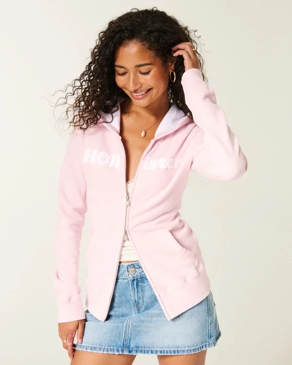 Chenille Logo Graphic Zip-Up Hoodie Chenille Logo Graphic Zip-Up Hoodie