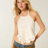 Crochet High-Neck Open Back Tank