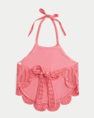 Crochet High-Neck Open Back Tank