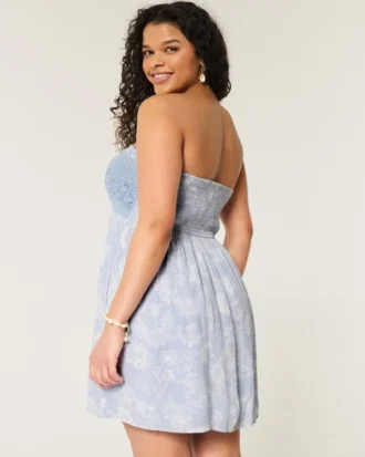 Crochet-Style Mix Strapless Mini Dress