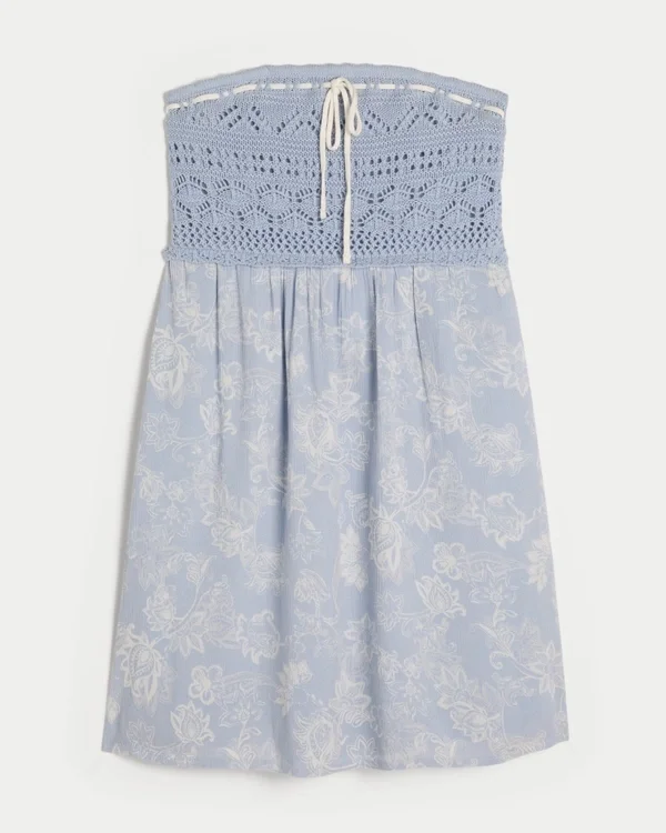 Crochet-Style Mix Strapless Mini Dress Crochet-Style Mix Strapless Mini Dress