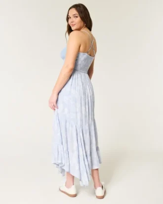 Crochet-Style Mix V-Neck Maxi Dress