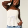 Crochet-Style Strapless Sweater Tube Top