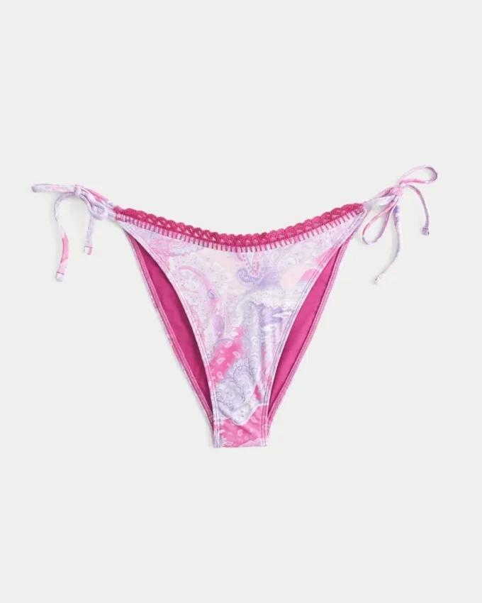 Crochet-Style Trim Side Tie Cheeky Bikini Bottom