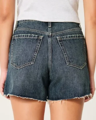 Curvy High-Rise Dark Wash Relaxed Denim Shorts 5″